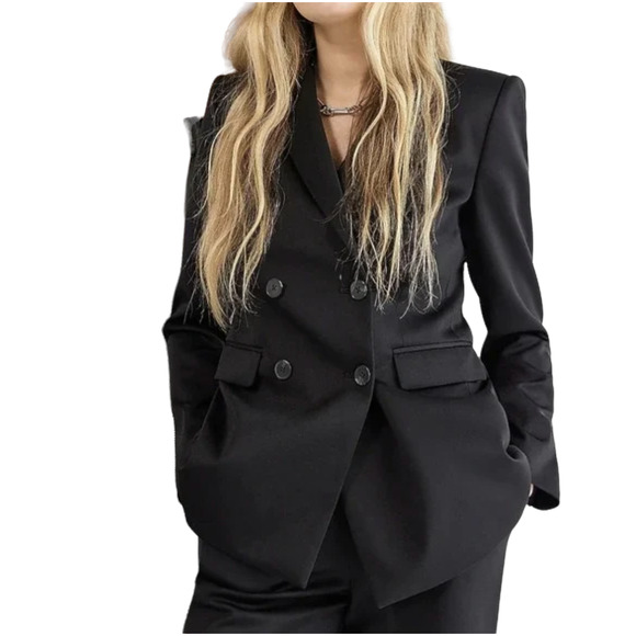 Express Super Soft Double Knit Black Double-Breasted Blazer - Picture 1 of 14